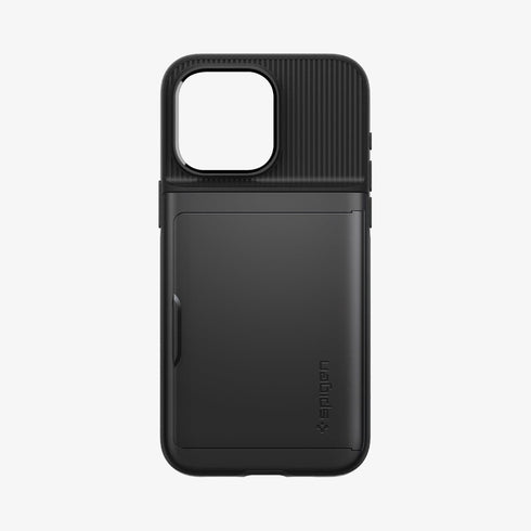 ACS06589 - iPhone 15 Pro Max Case Slim Armor CS in black showing the back with card in slot